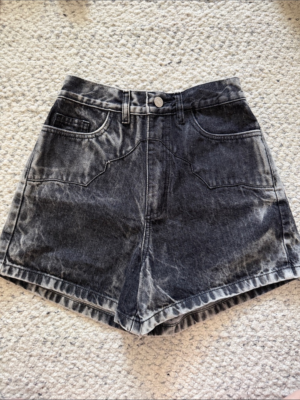 High-Waist Black Washed Denim Shorts